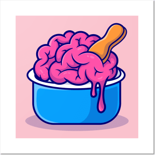 Brain Ice Cream Cup Cartoon Posters and Art